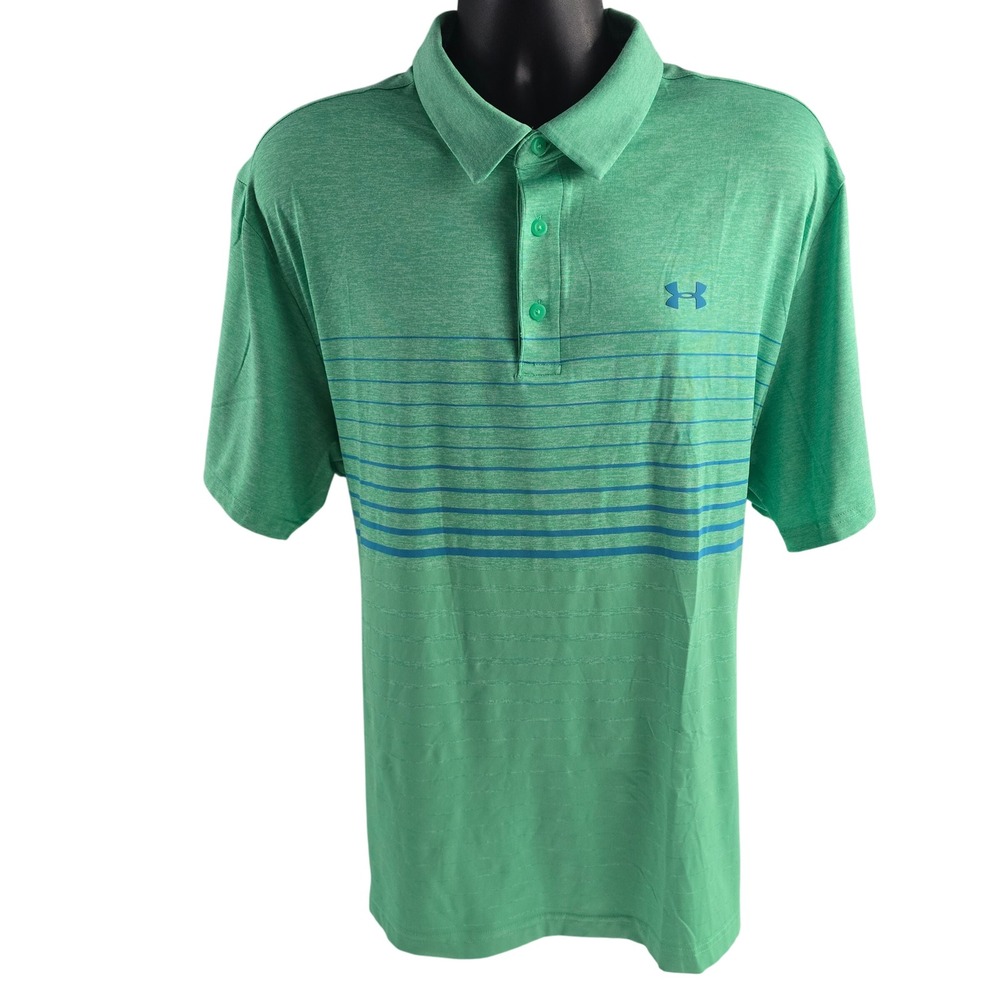 Under‎ Armour The Playoff Polo XXL Green Blue Stripe Golf HeatGear Shirt